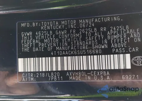 2025 Toyota Camry Xse из США, поврежденный, VIN 4T1DAACK6SU516680